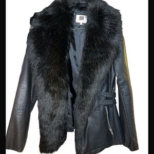 Laundry by Design | Leather Coat with Fur Trim